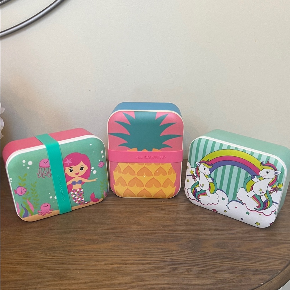 NEW Set of 3 All Boxed Up Lunch Box Set: Mermaid, Pineapple, and Unicorn Designs